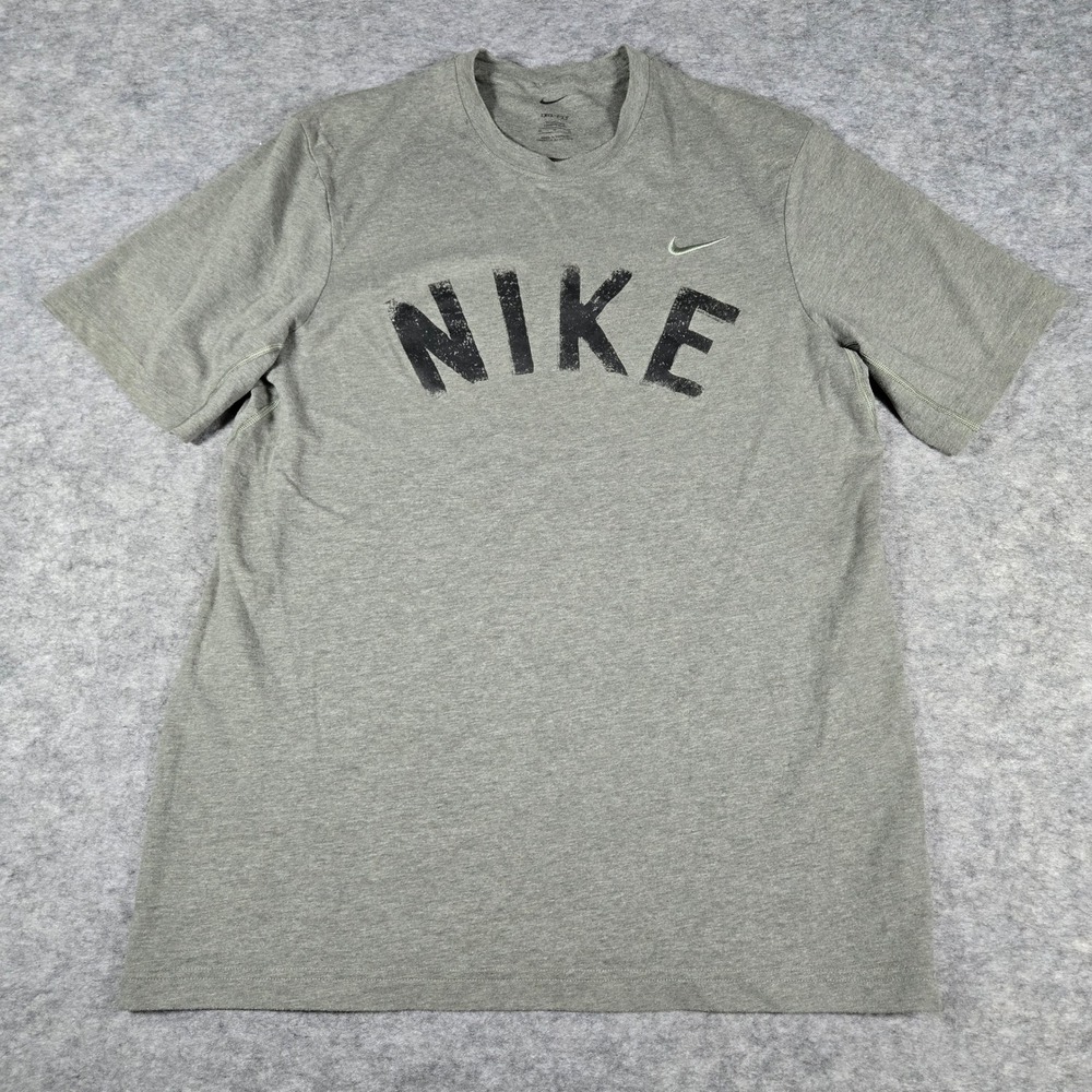 Nike Mens Gray Dri-FIT Distressed Logo Active T-Shirt Medium Tall